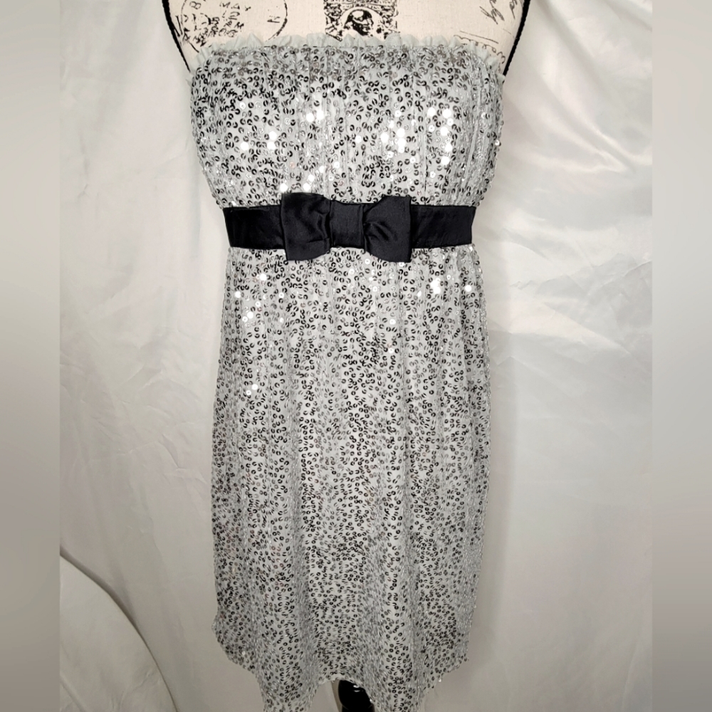 Betsey Johnson evening silver sequin strapless dress size 8